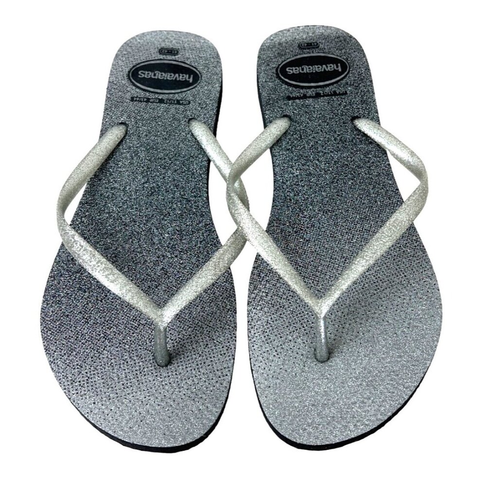 Havaianas Silver Sparkle Womens Flip Flops Size 11/12 NWOT
